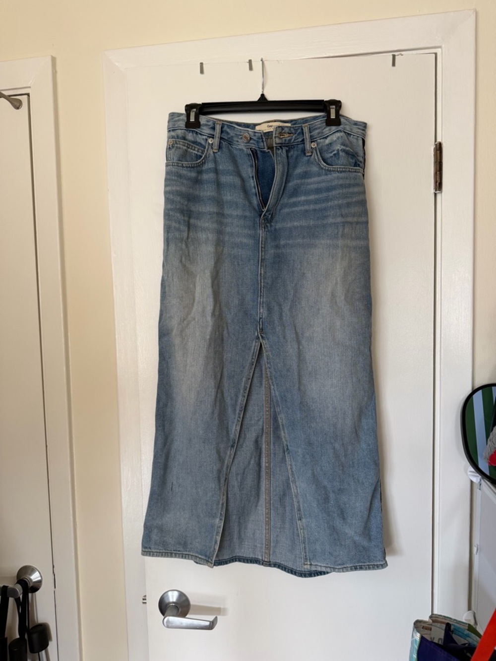 GAP Light Blue Denim Maxi Skirt with Front Slit